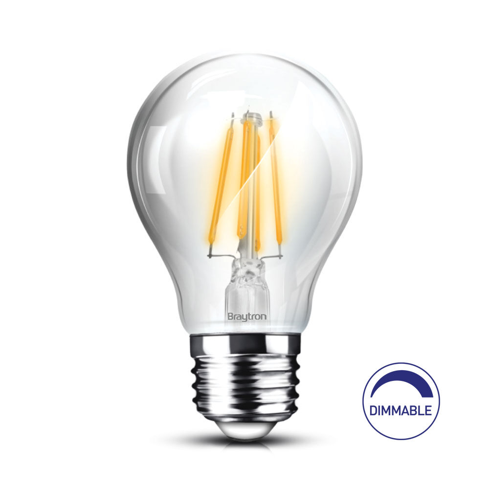 Braytron 8W E27 A60 CLEAR DIMMABLE FILAMENT 2700K LED Bulb