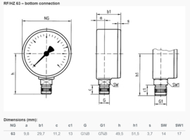 Afriso Manometer 0-4 Bar Onder 1/4" - Ø63mm 63911