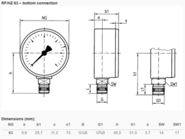 Afriso Manometer 0-4 Bar Onder 3/8" - Ø63mm 63908