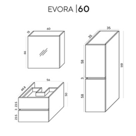 Wome Evora Antraciet 60cm Badmeubelset