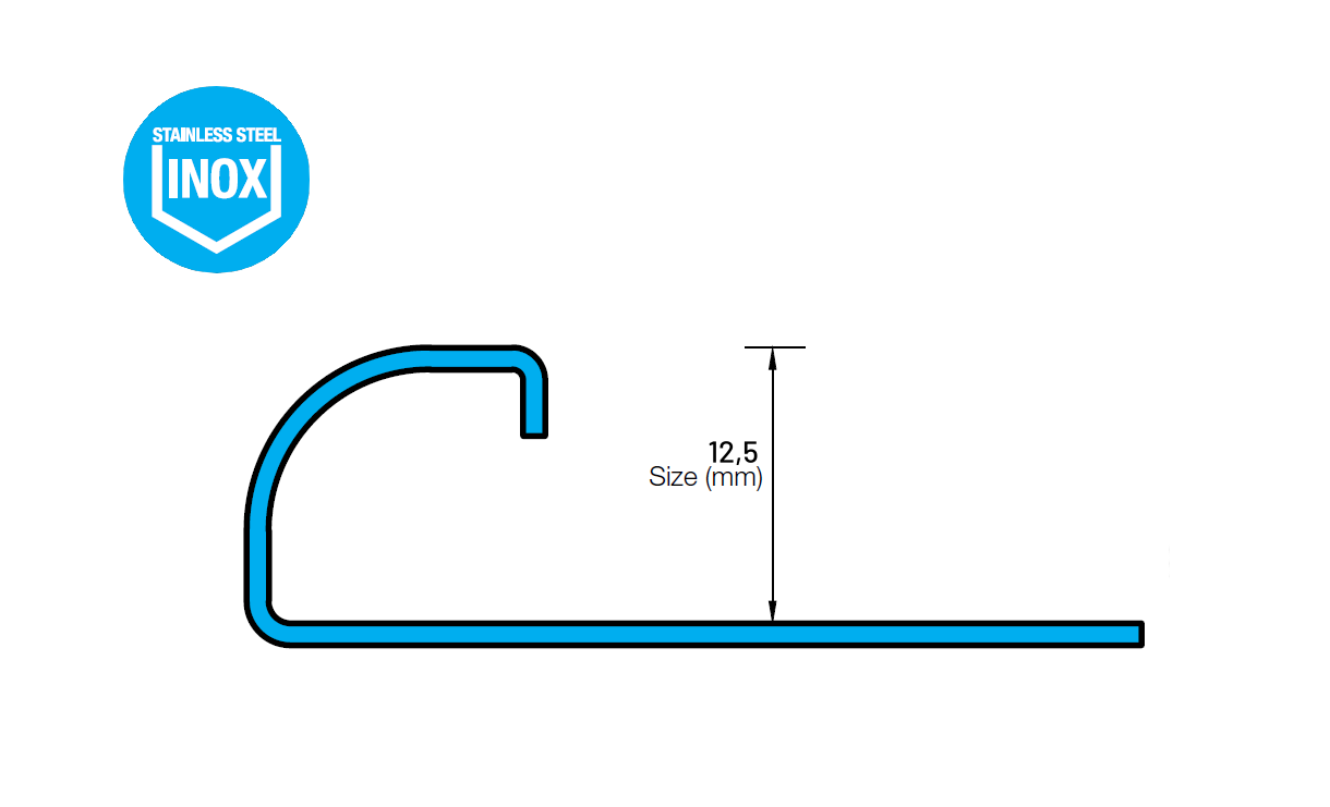 NOZOX Kwartrond RVS Hoogglans 12,5 x 2500mm OX-P033109430 Tegelprofiel