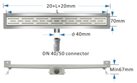 Titan 120SWF RVS Drain / Douchegoot 120 cm + Muurflens (BODY) Zij-uitlaat