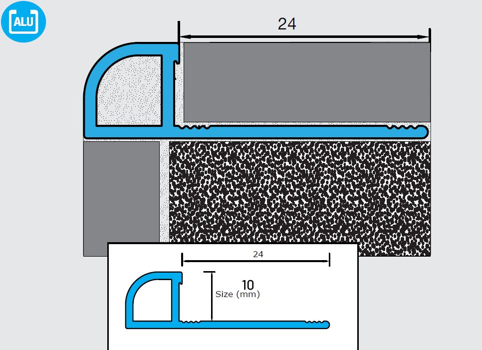 NOZOX Kwartrond Alu Mat Zilver 10 x 3000mm OX-P011213127 Tegelprofiel