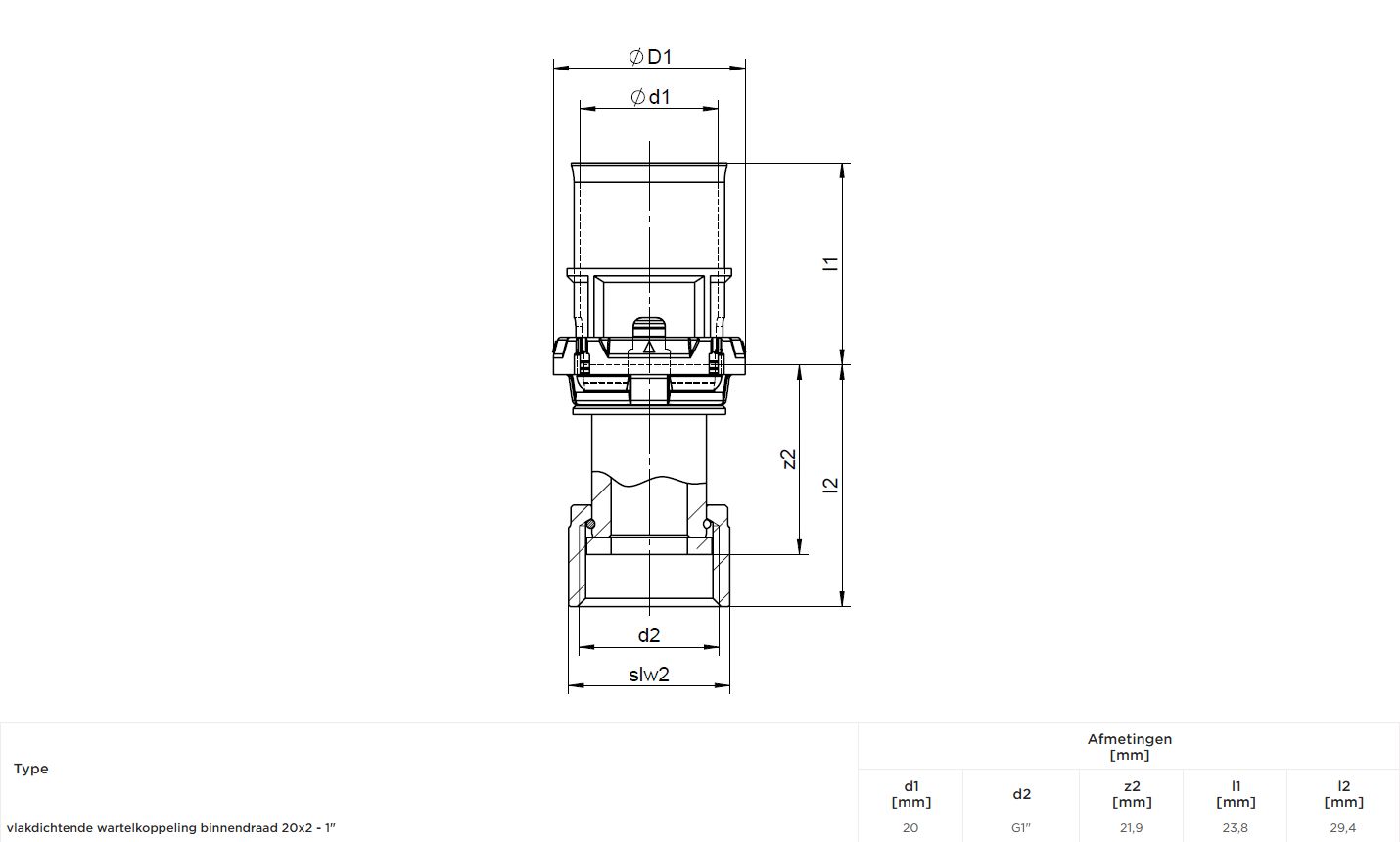 COMAP 7359GG201 Gas Verloop met Moer 20-1 Pers x Knel