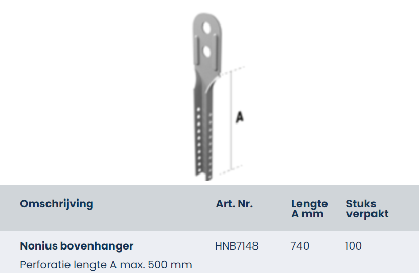 Nonius bovenhanger 740mm, doos 100 stuks HNB7148