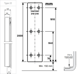 Titan VG T22 2000 x 600 mm. Zwart Vertical Flat Designradiator 2376W.