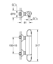 Grohe Grohtherm Prof. 1000 Thermostatische Douchemengkraan 150 mm 34814003