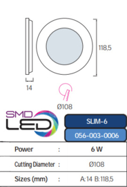 Horoz Slim 6W LED Dimbaar Inbouw Rond 6400K