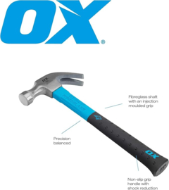 OX Pro Fibreglass Handle Claw Hammer - 16oz / 450g OX-P081616