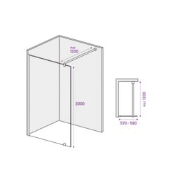 Inloopdouche 600 NANO 8mm Glas 57-59cm