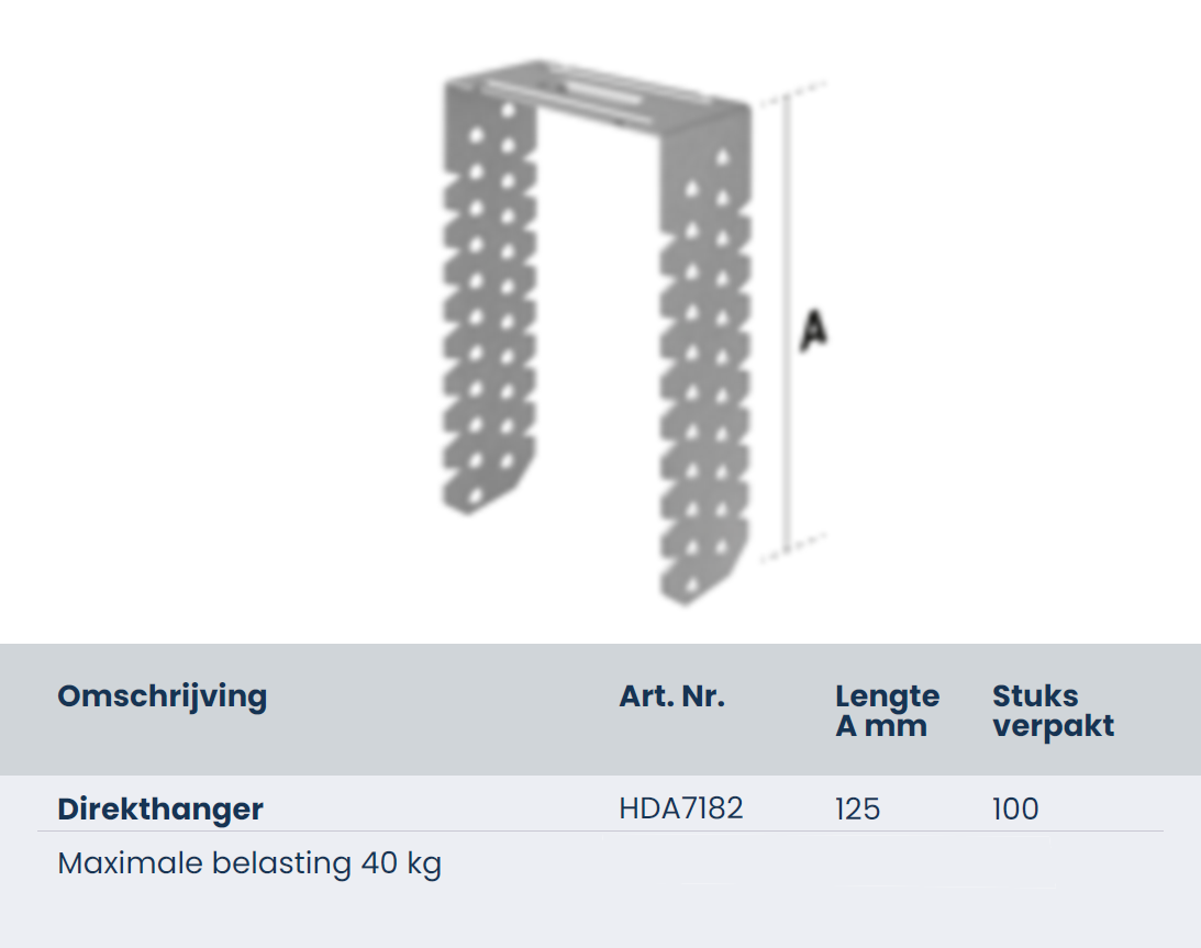Direkthanger 125mm, doos 100 stuks HDA7182