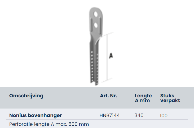 Nonius bovenhanger 340mm, doos 100 stuks HNB7144