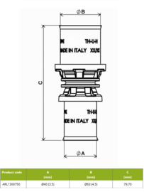 APE ARL1300750 Verloop Recht 6340 Pers Messing RVS
