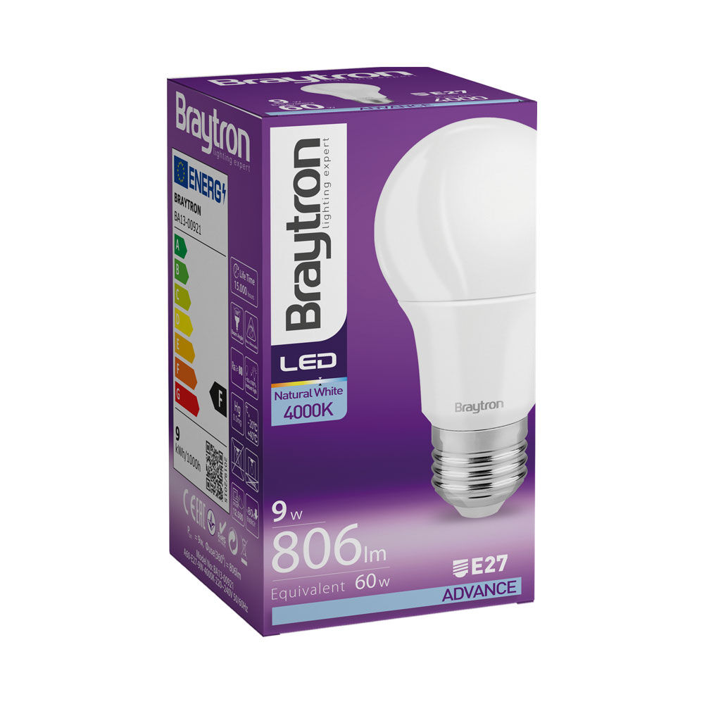 Braytron ADVANCE-9W-E27-A60-4000K-LED BULB
