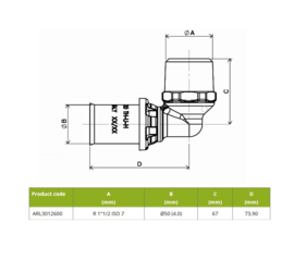 APE ARL3012600 Knie Puntstuk 506/4 Pers Messing RVS