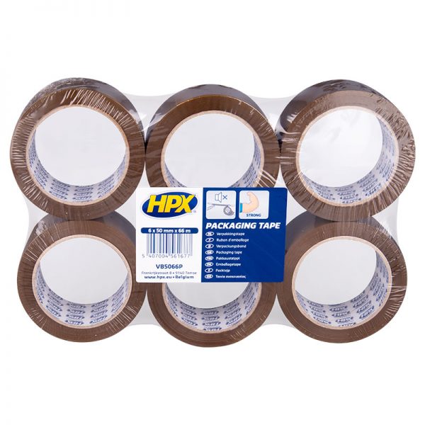 HPX Verpakkingstape flatpack 6 rollen - Bruin 50mm x 66m VB5066P