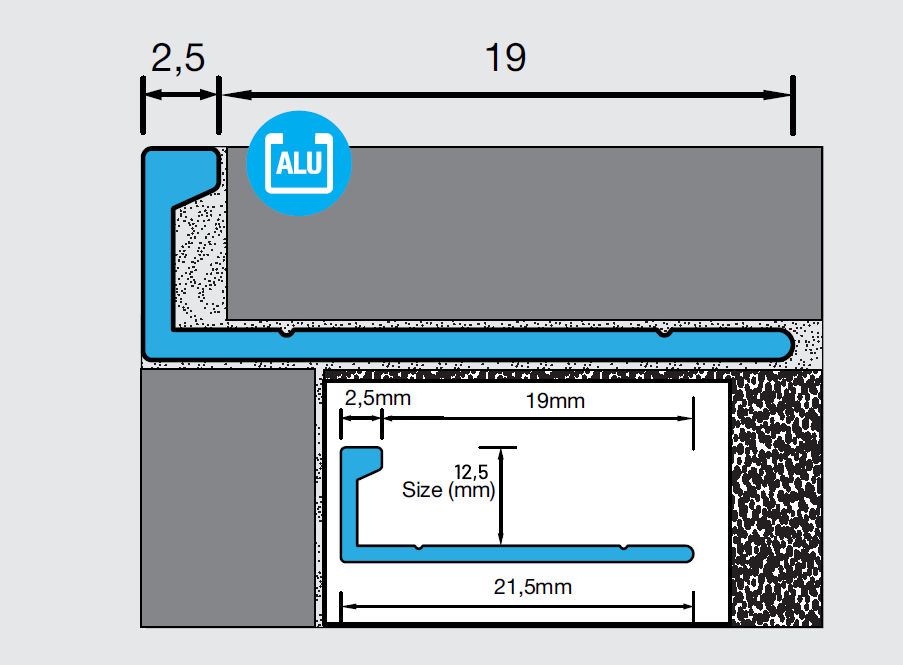 ELTEX Recht Alu Antraciet 12,5 x 2700mm Tegelprofiel OX-E213110104