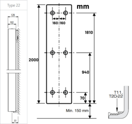 Titan VG T22 2000 x 500 mm. Vertical Flat Designradiator 1980W.