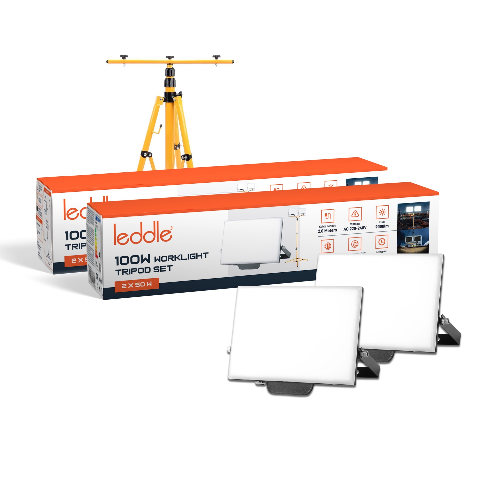 Leddle 2*50W Werklamp statief prof 6400K IP65