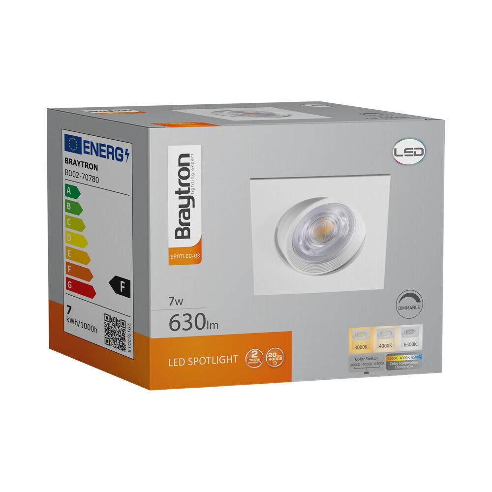 Braytron SPOTLED G3 7W SQR White DIM 3IN1 LED Spotlight