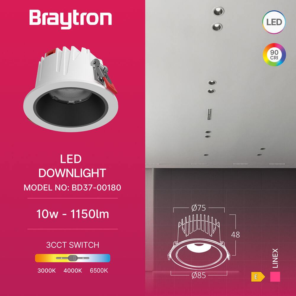 Braytron LINEX CD10 10W 3CCT White LED Downlight