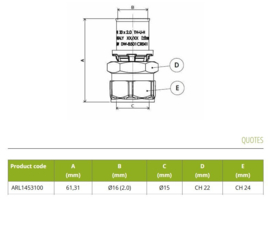 APE Verloop Recht 16-15mm Pers x Knel ARL1453100