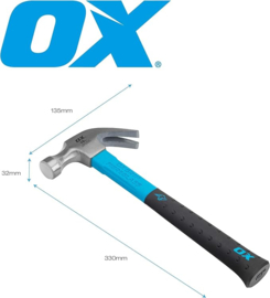 OX Pro Fibreglass Handle Claw Hammer - 16oz / 450g OX-P081616