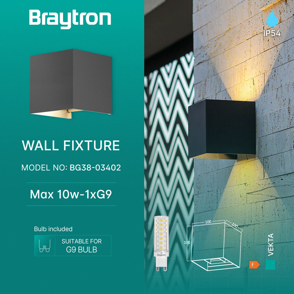 Braytron VEKTA WALL LIGHT 2 WAY BLACK 1xG9 IP65