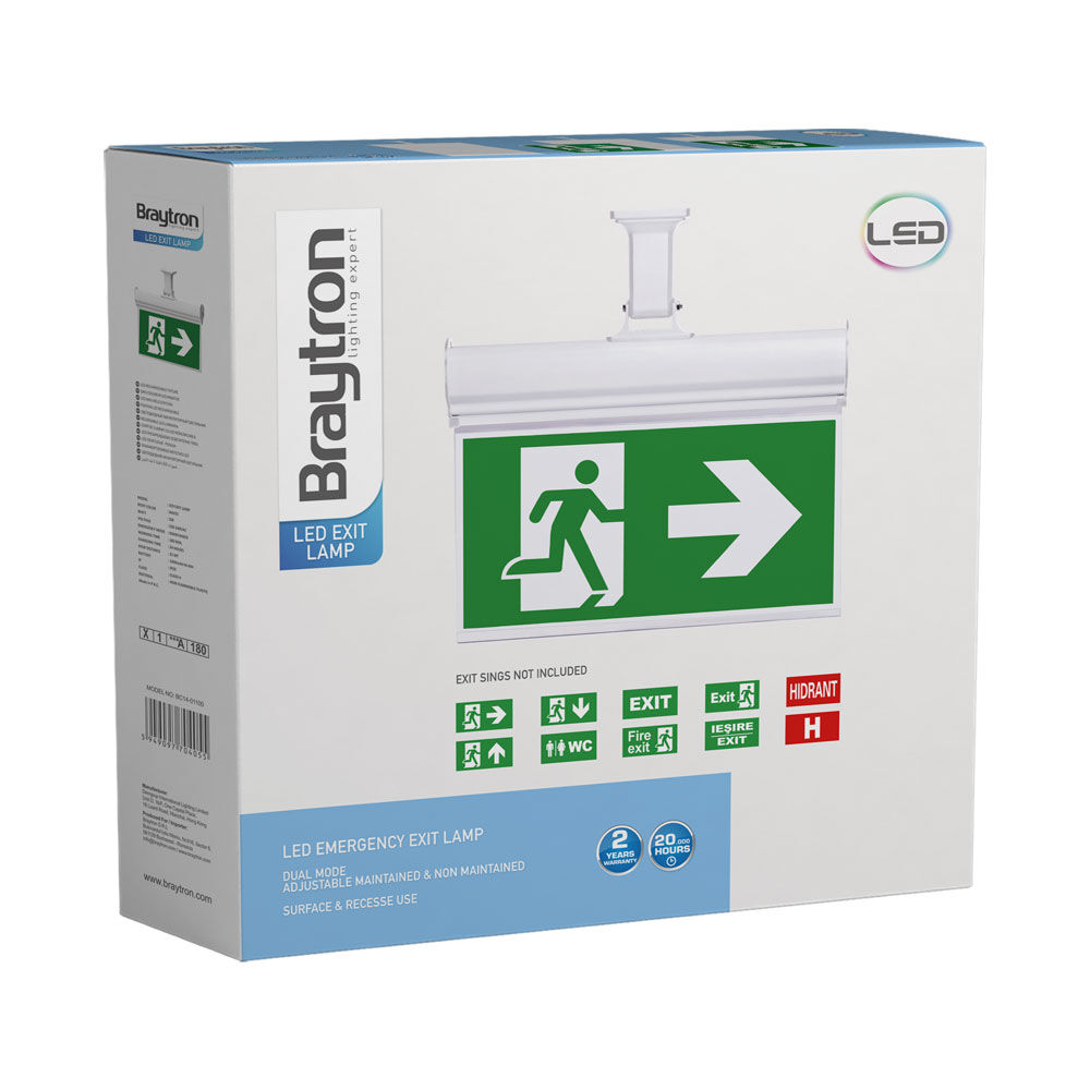 Braytron EXIT LED 3W MA HNG IP20 WHT Emergency Exit