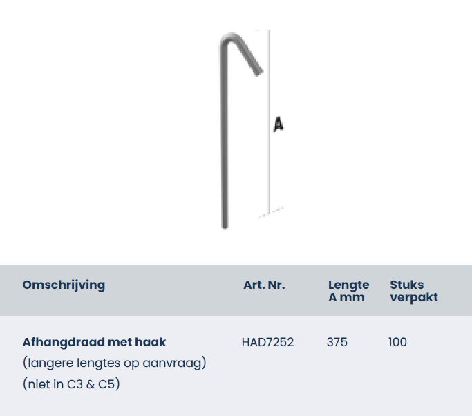Afhangdraad met haak 375mm, doos 100 stuks HAD7252
