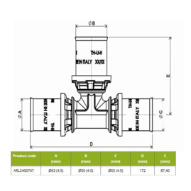 APE ARL2400767 T-Stuk 635063 Pers Messing RVS