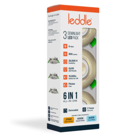 Leddle 3Pcs Downlight Set Nikkel Dimmable 6IN1 CCT Downlight