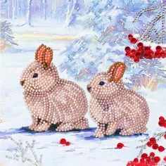 Crystal Art Card Winter bunnies