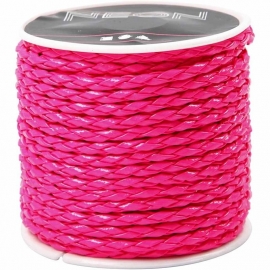 Gevlochten koord, 3 mm, neon roze , 6m