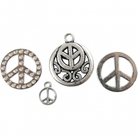 Peace teken bedels 11-25 mm antiek zilver 8 stuks