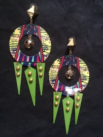 Green Multi-coloured Tribal Earrings