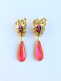 gold vintage clip on whit gems