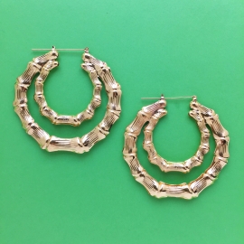 Double Bamboo Earrings Gold XL