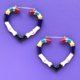 Multicolour Heart Bamboo Earrings Medium