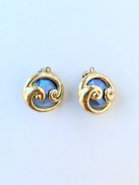 gold small vintage clip-on with blue stone