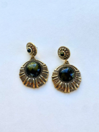 Gold Vintage 80s earrings with dark green stone