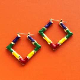 Rainbow Square Bamboo Earrings