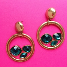 Gold/Green Diamond Hoops