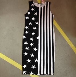 Stars & Stripes Kneelenght  Dress in Black & White