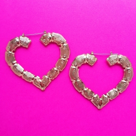 Gold Heart Bamboo Earrings XL