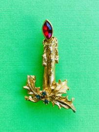 Gold Chrismas candle brooch