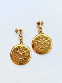 gold clock earrings