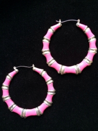 Silver & Pink Bamboo Hoops
