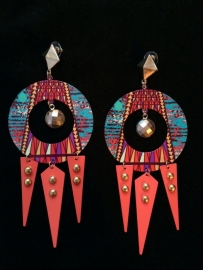 Red Multi-coloured Tribal Earrings