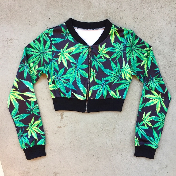 Weed Print  Cropped Jacket